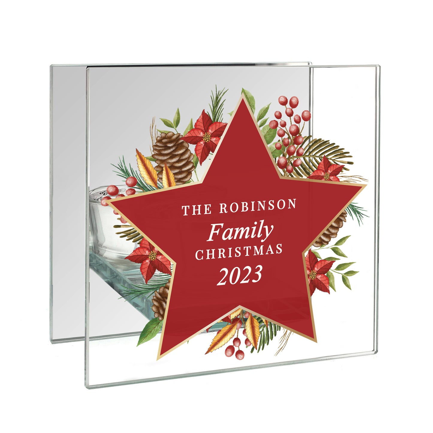 Personalised Christmas Glass Tea Light Candle Holder - MK&JD Gifts