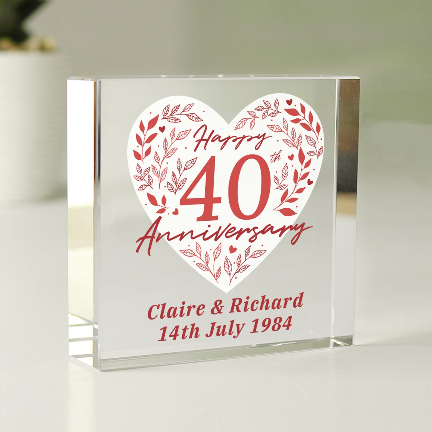 Personalised 40th Ruby Wedding Anniversary Crystal Token - MK&JD Gifts