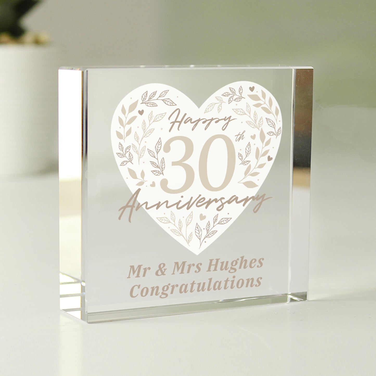 Personalised 30th Pearl Wedding Anniversary Crystal Token - MK&JD Gifts