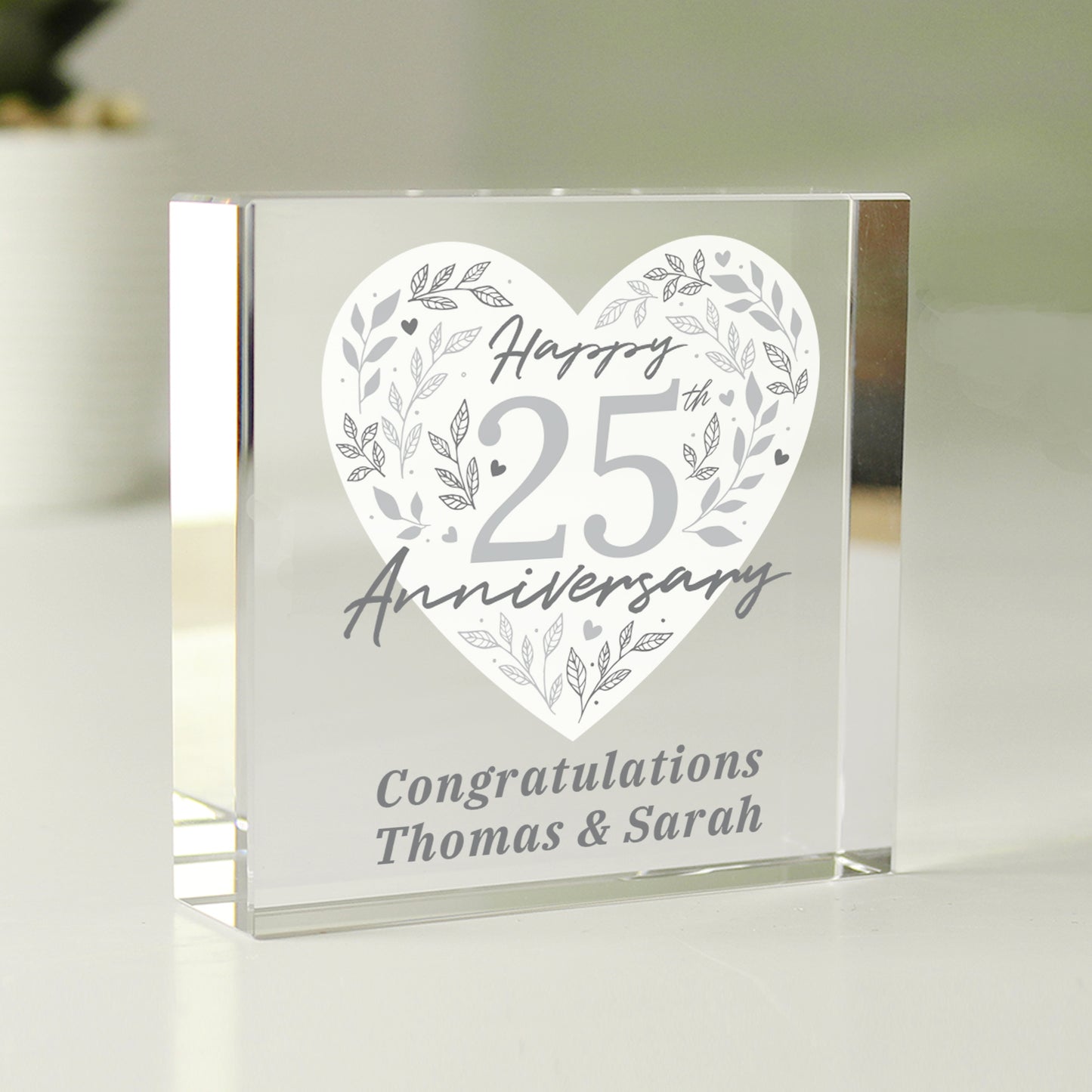Personalised 25th Silver Wedding Anniversary Crystal Token - MK&JD Gifts
