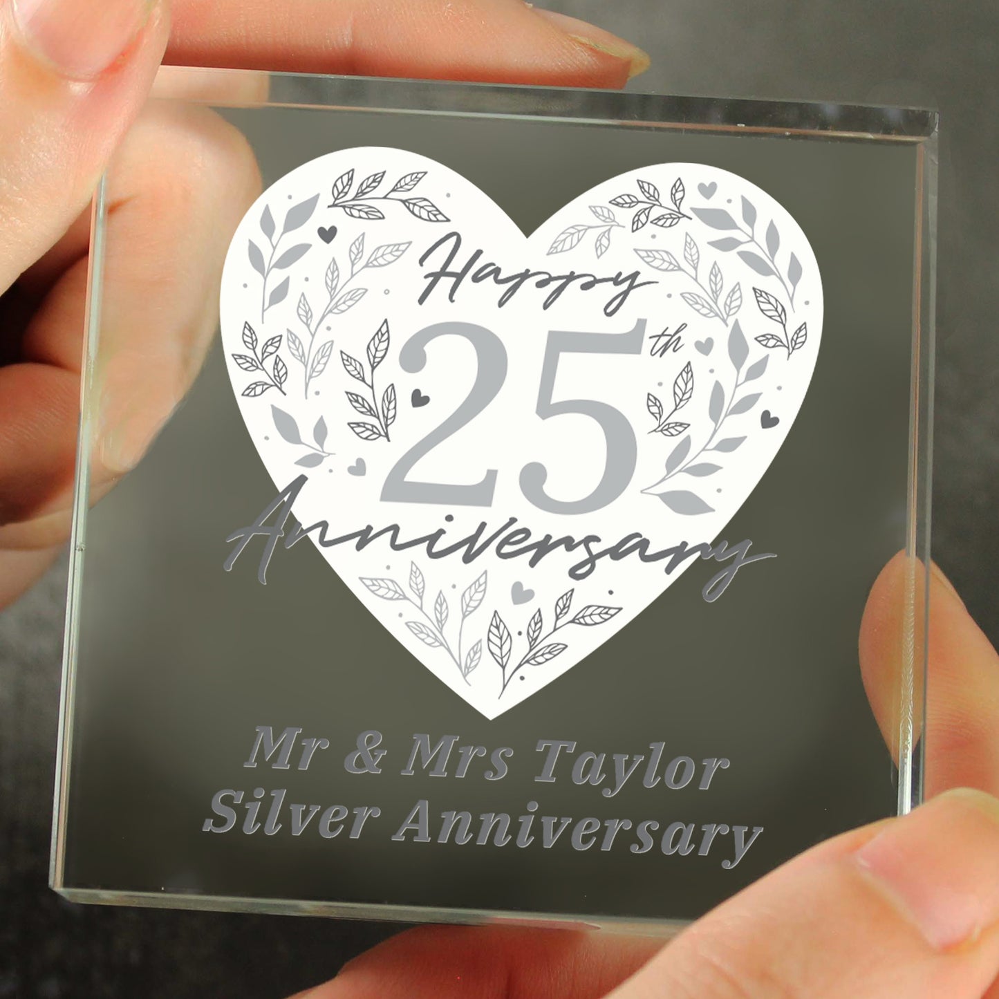Personalised 25th Silver Wedding Anniversary Crystal Token - MK&JD Gifts