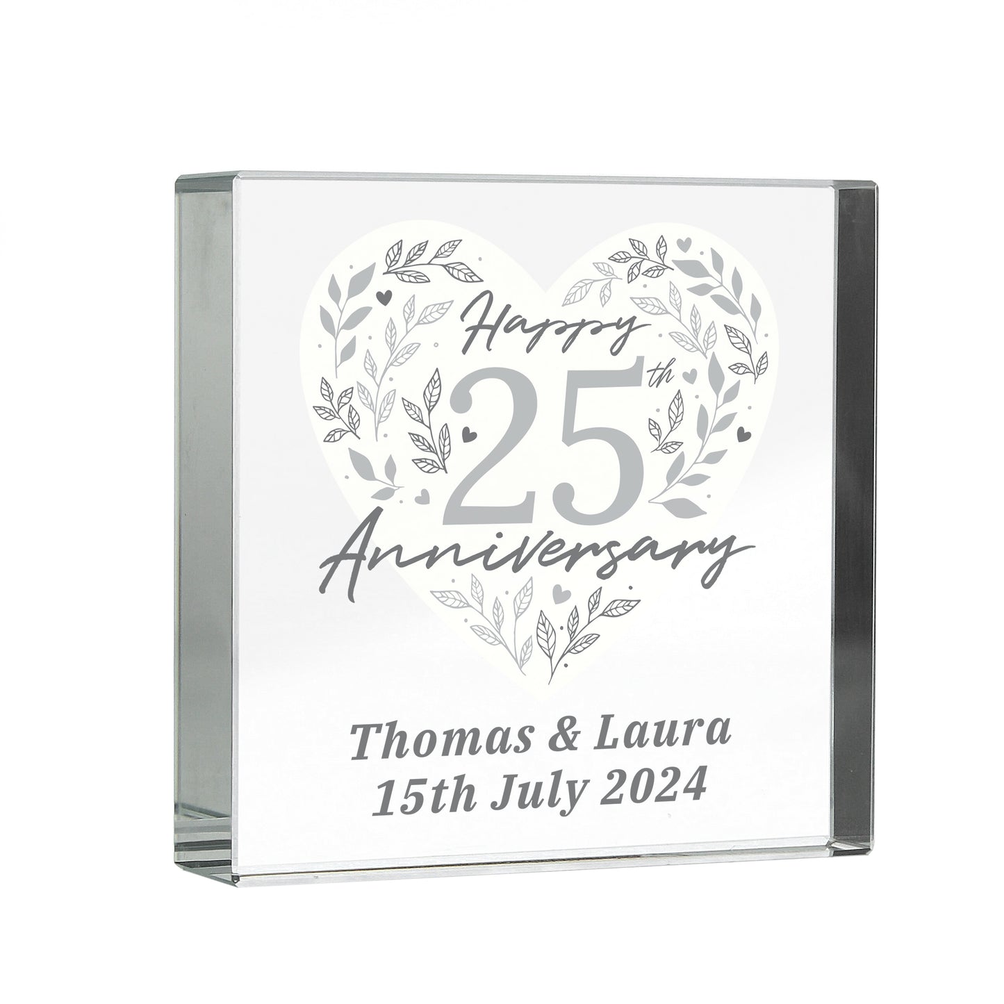 Personalised 25th Silver Wedding Anniversary Crystal Token - MK&JD Gifts