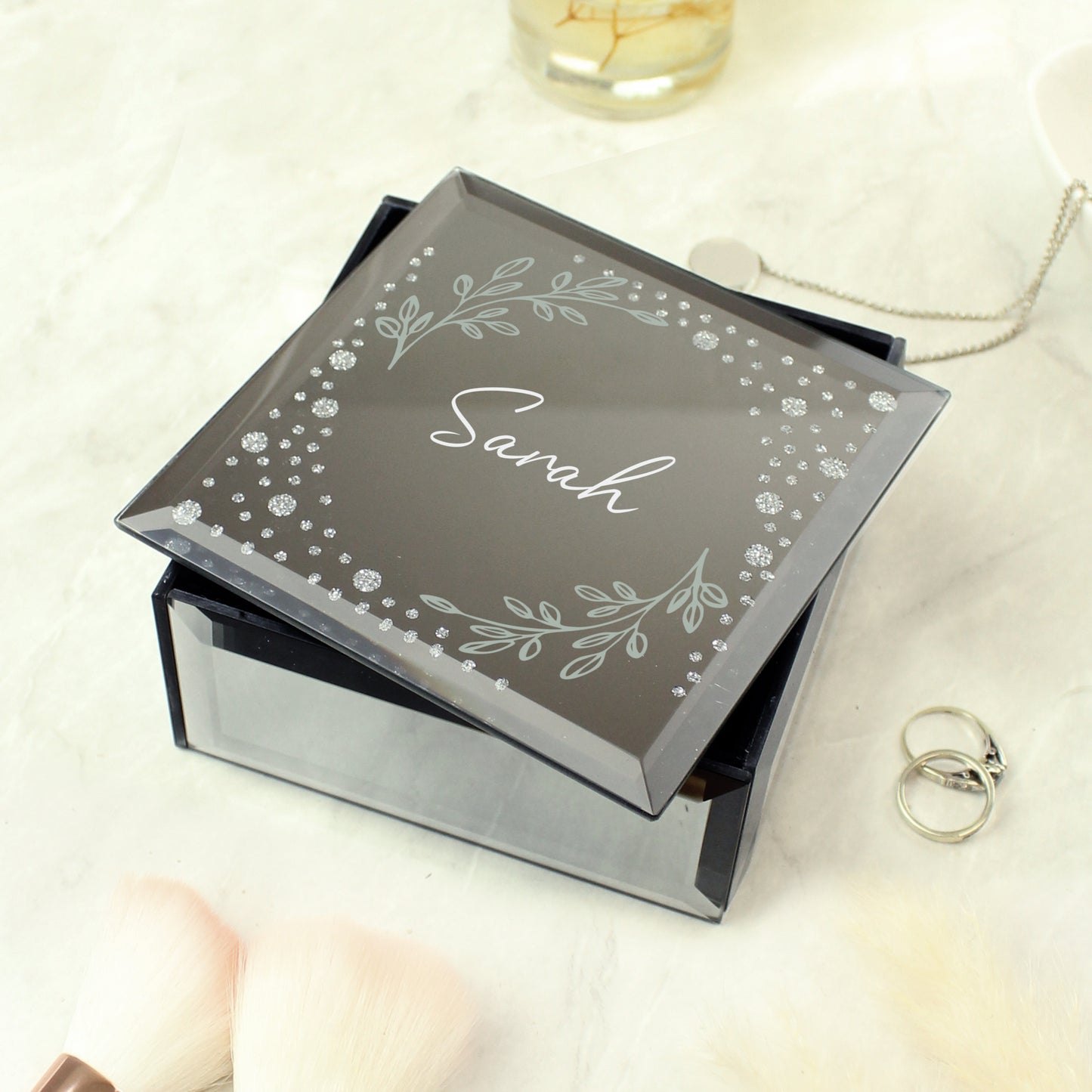 Personalised Botanical Diamante Mirrored Trinket Box - MK&JD Gifts