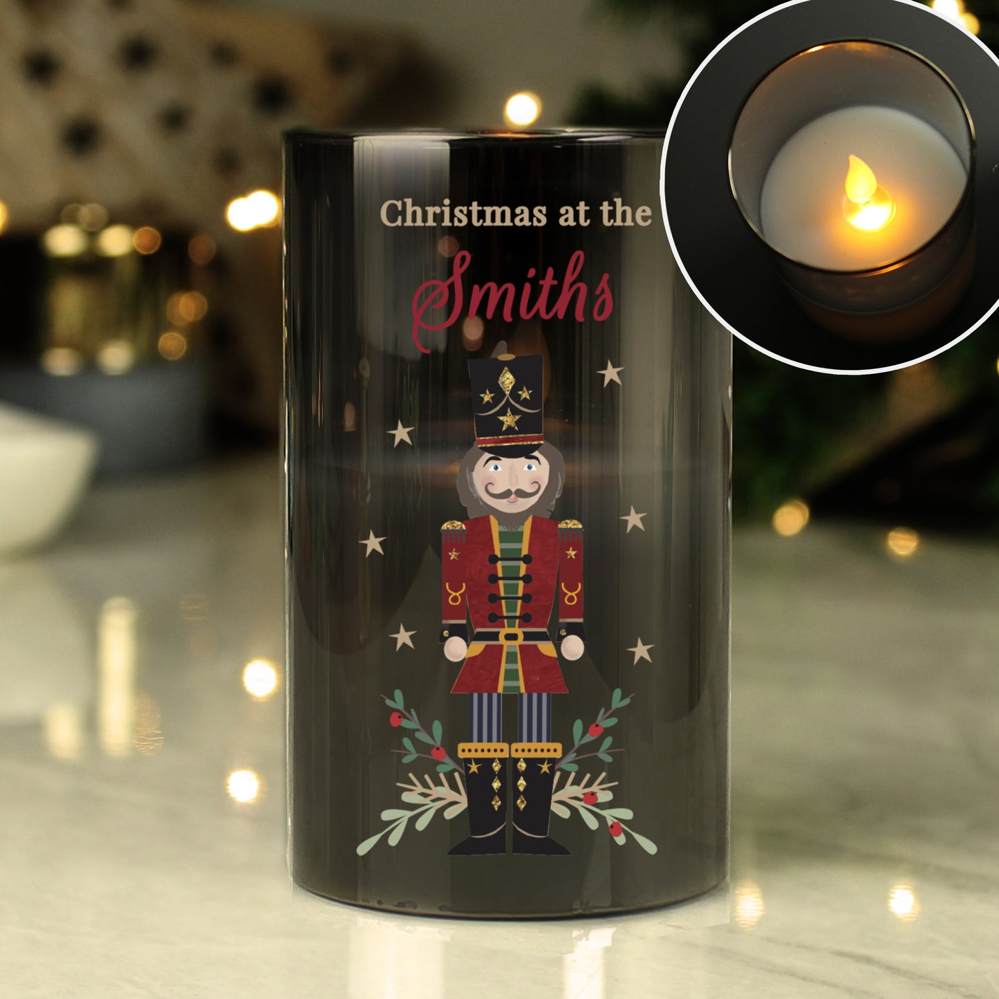 Personalised Christmas Nutcracker Smoked LED Candle - MK&JD Gifts