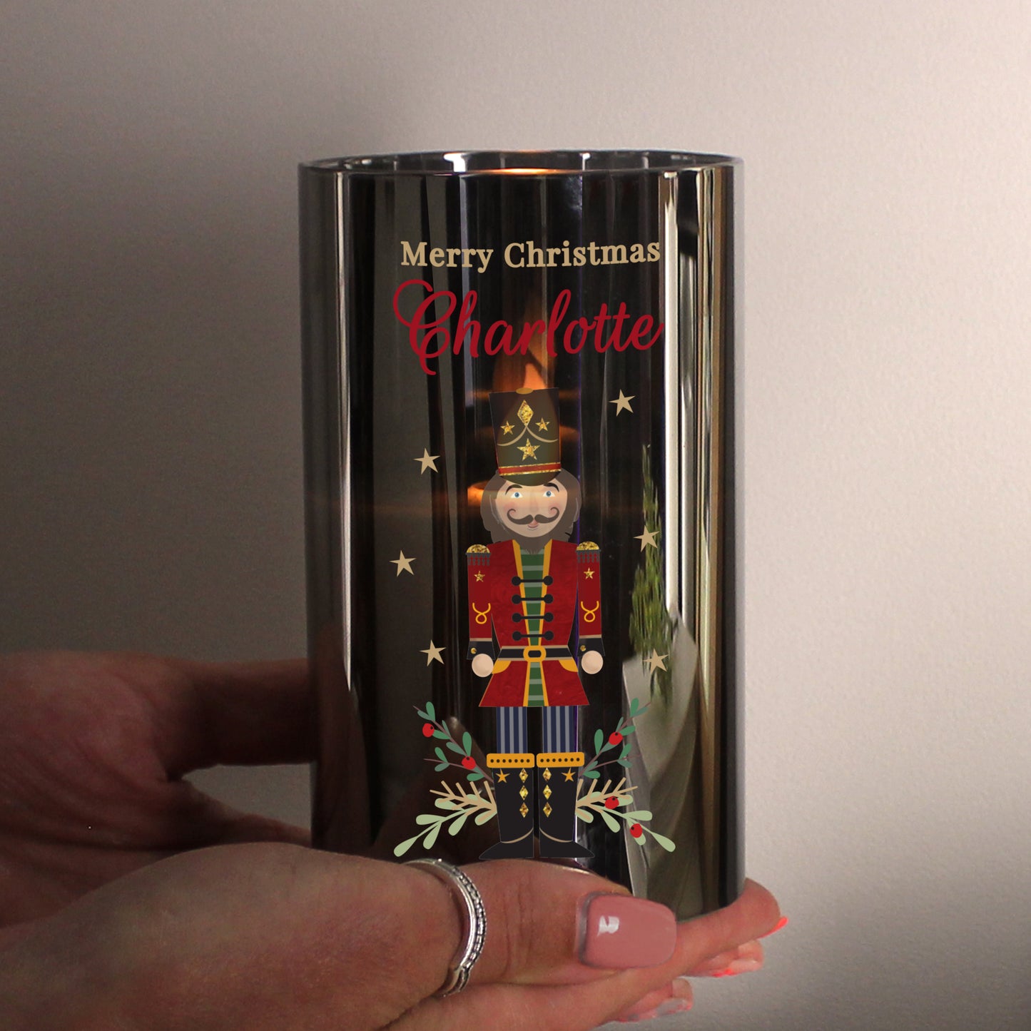 Personalised Christmas Nutcracker Smoked LED Candle - MK&JD Gifts