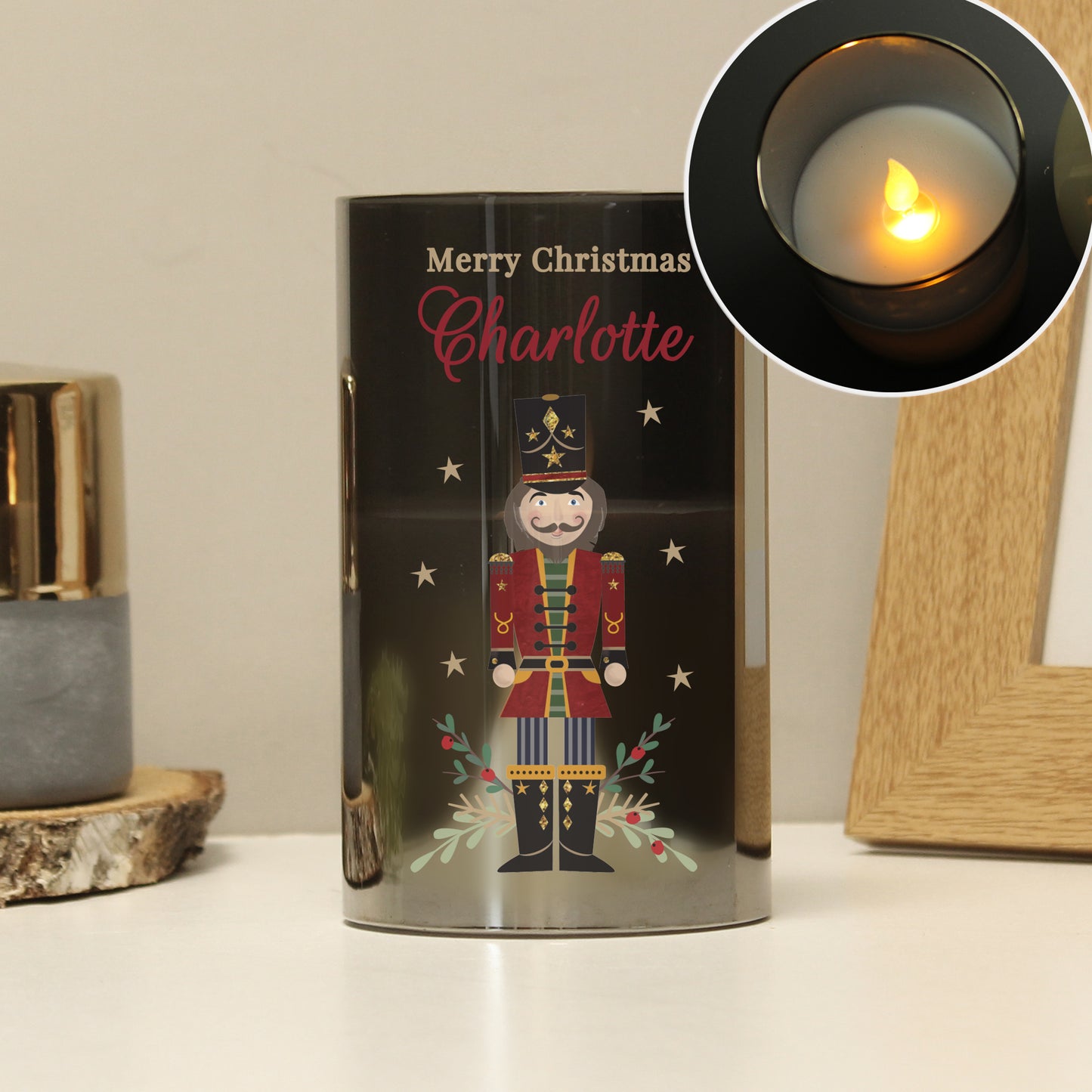 Personalised Christmas Nutcracker Smoked LED Candle - MK&JD Gifts
