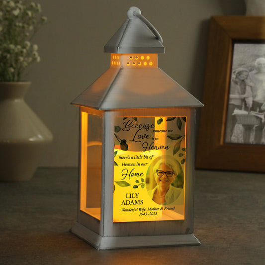 Personalised Botanical Memorial Photo Upload White Lantern - MK&JD Gifts