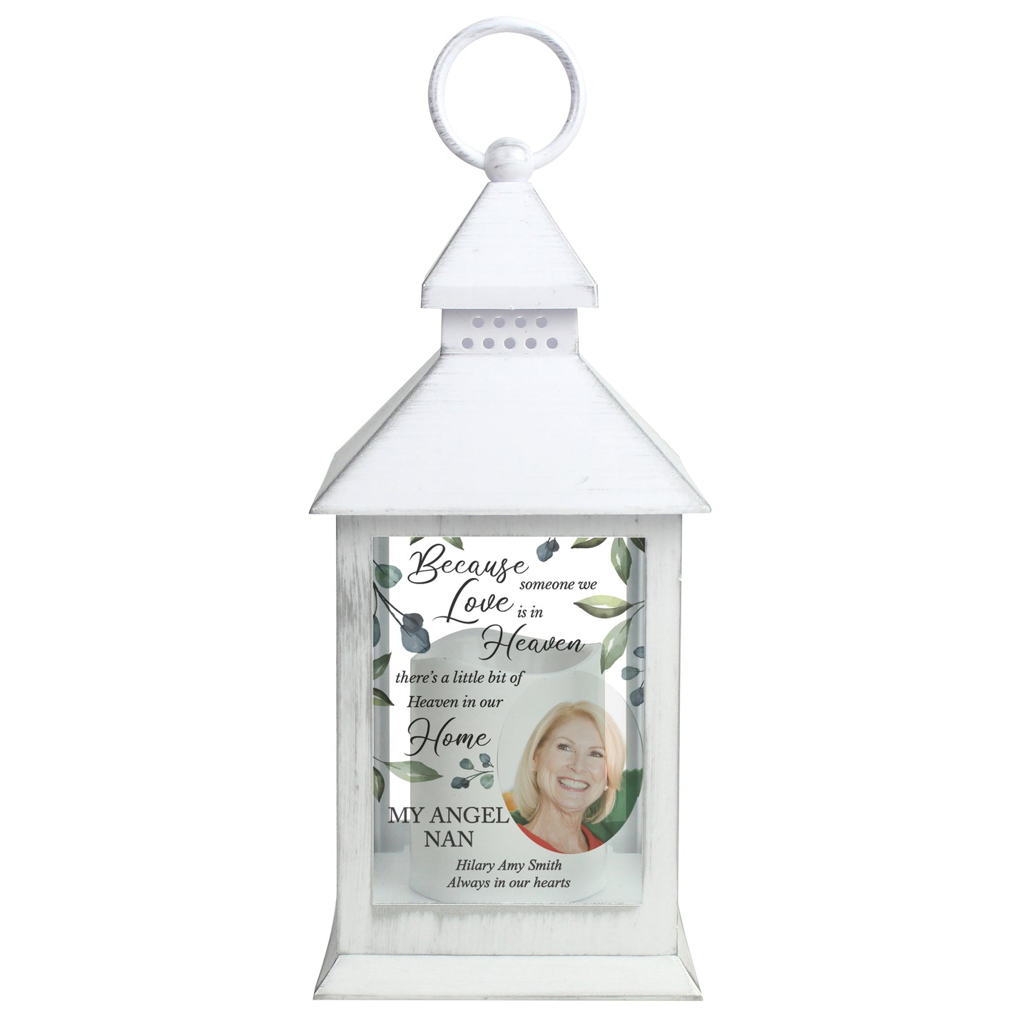 Personalised Botanical Memorial Photo Upload White Lantern - MK&JD Gifts