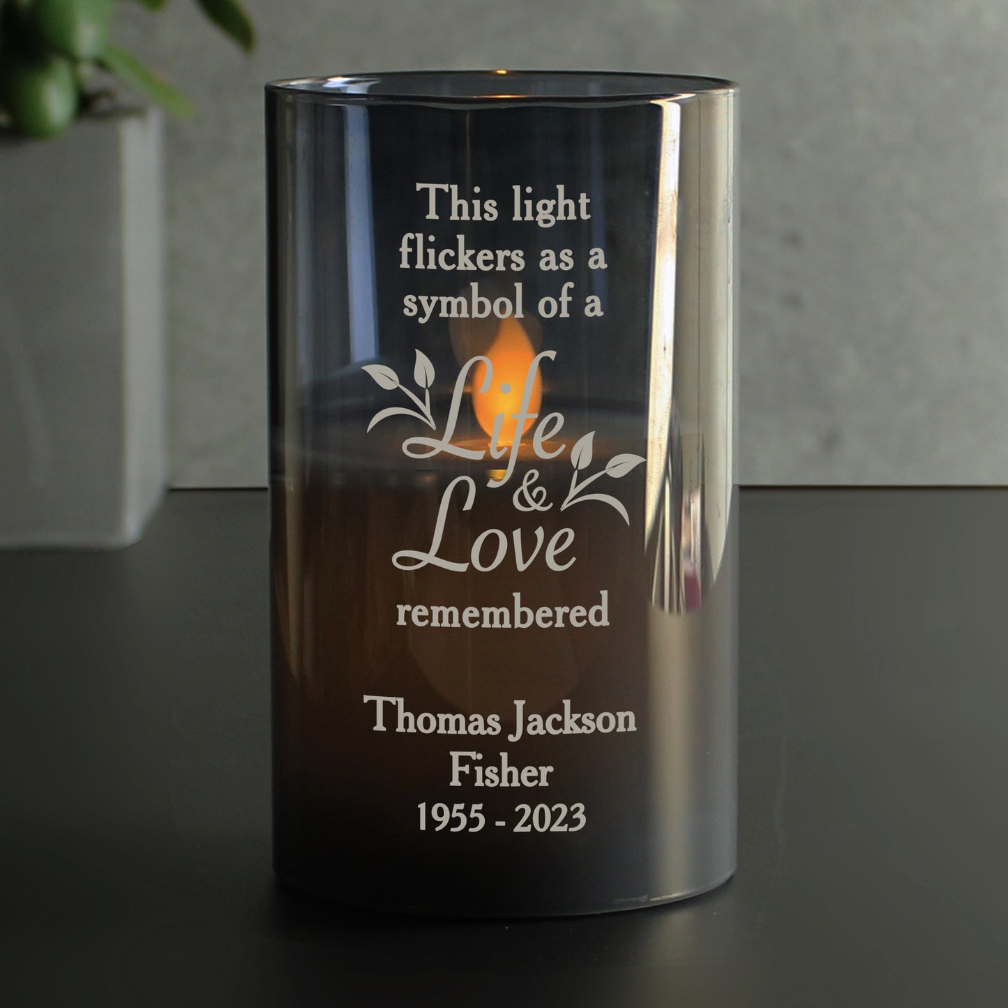 Personalised Life & Love Memorial Smoked LED Candle - MK&JD Gifts