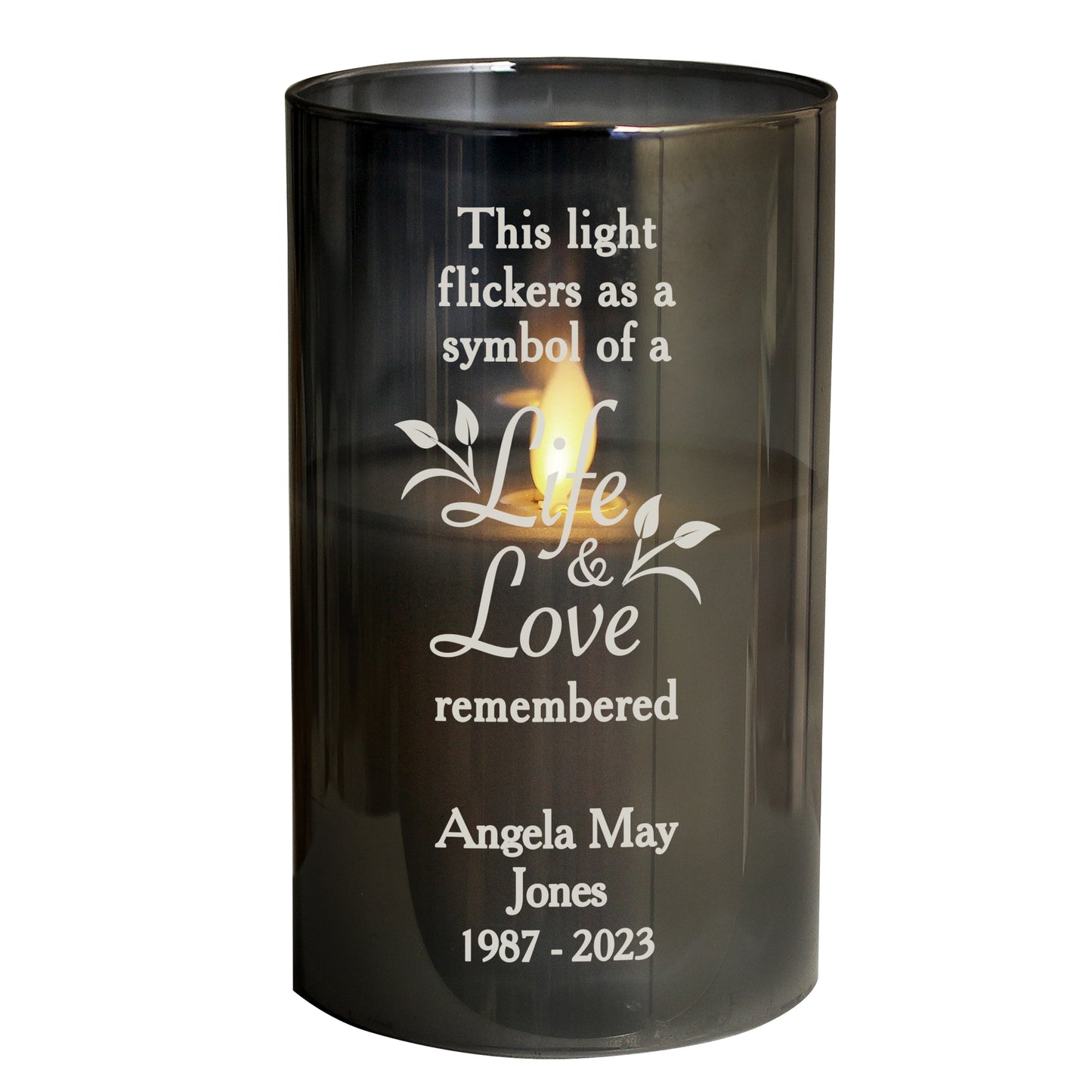 Personalised Life & Love Memorial Smoked LED Candle - MK&JD Gifts