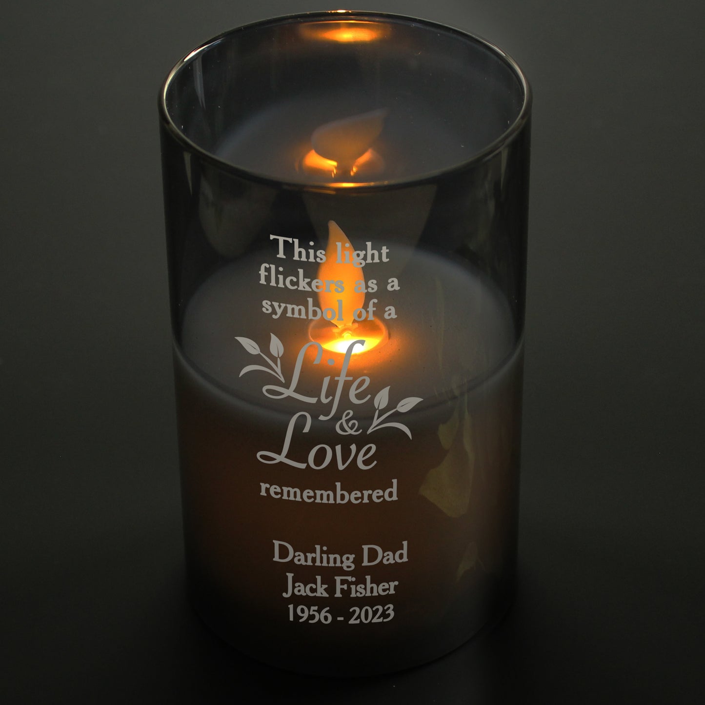 Personalised Life & Love Memorial Smoked LED Candle - MK&JD Gifts