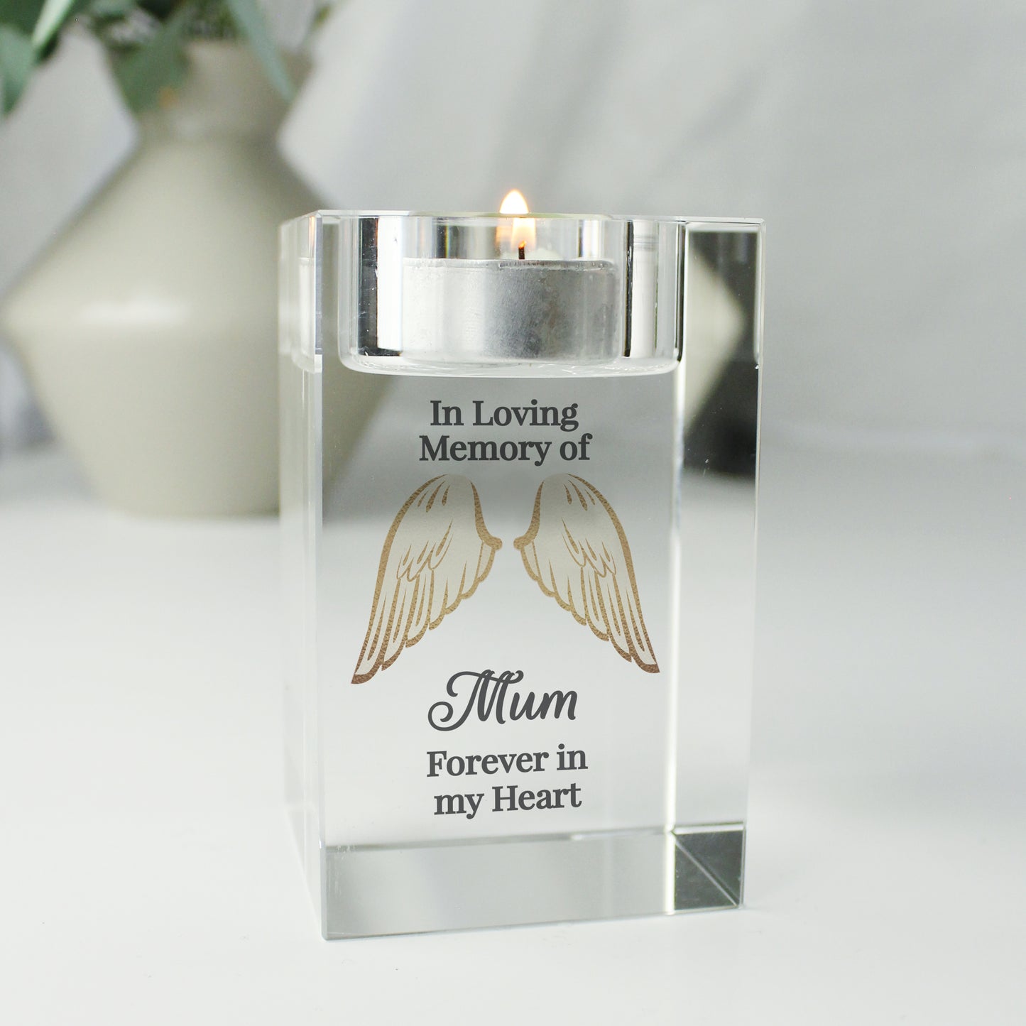 Personalised Angel Wings Memorial Glass Tealight Holder - MK&JD Gifts