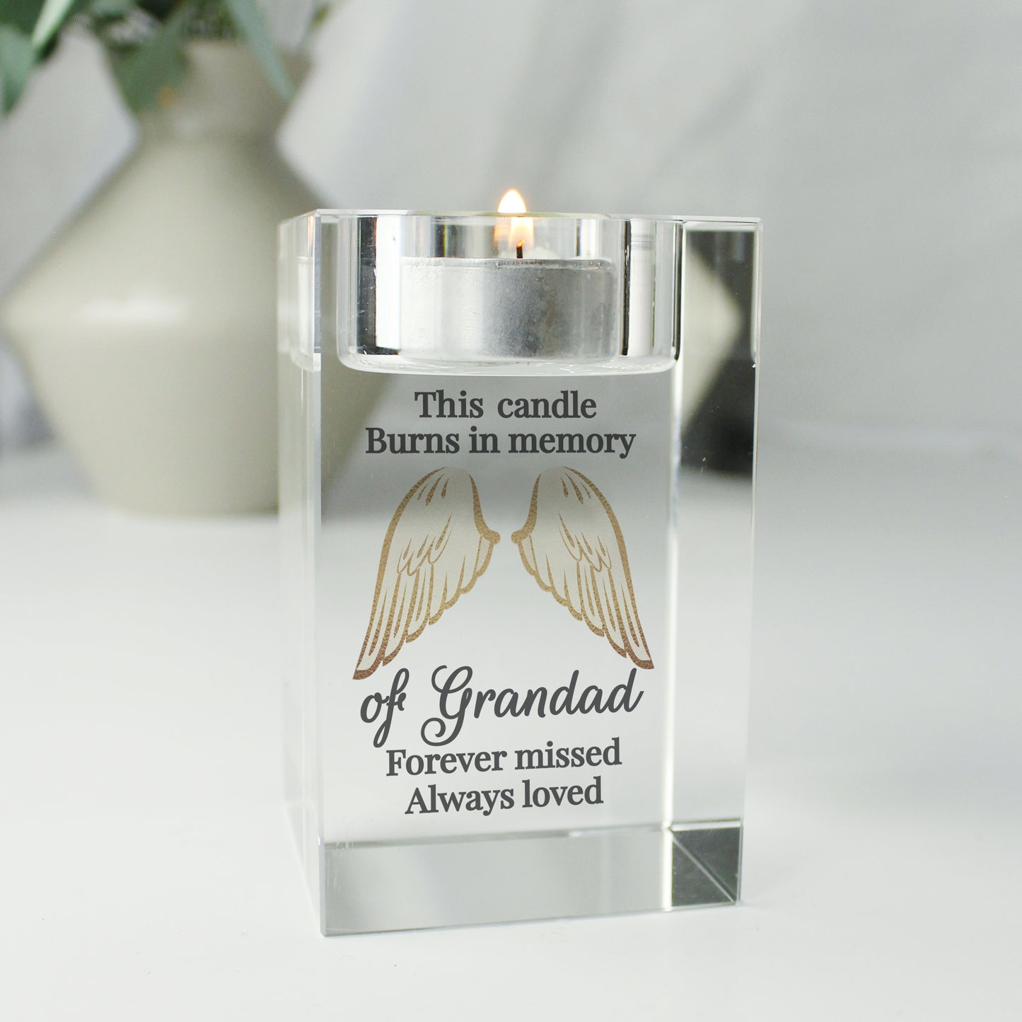 Personalised Angel Wings Memorial Glass Tealight Holder - MK&JD Gifts