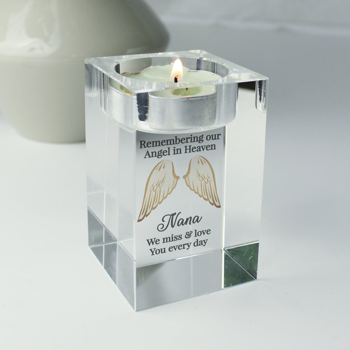 Personalised Angel Wings Memorial Glass Tealight Holder - MK&JD Gifts