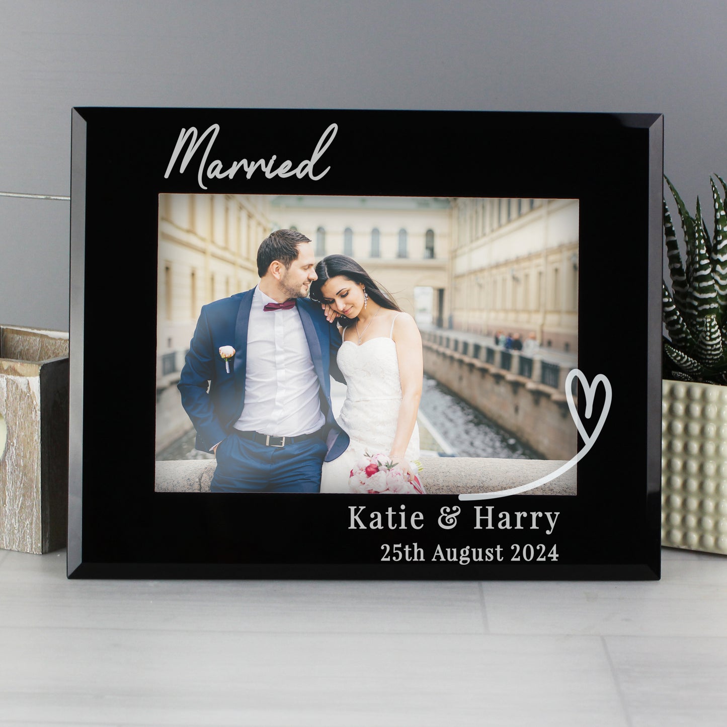 Personalised Heart Black Glass 5x7 Photo Frame - MK&JD Gifts