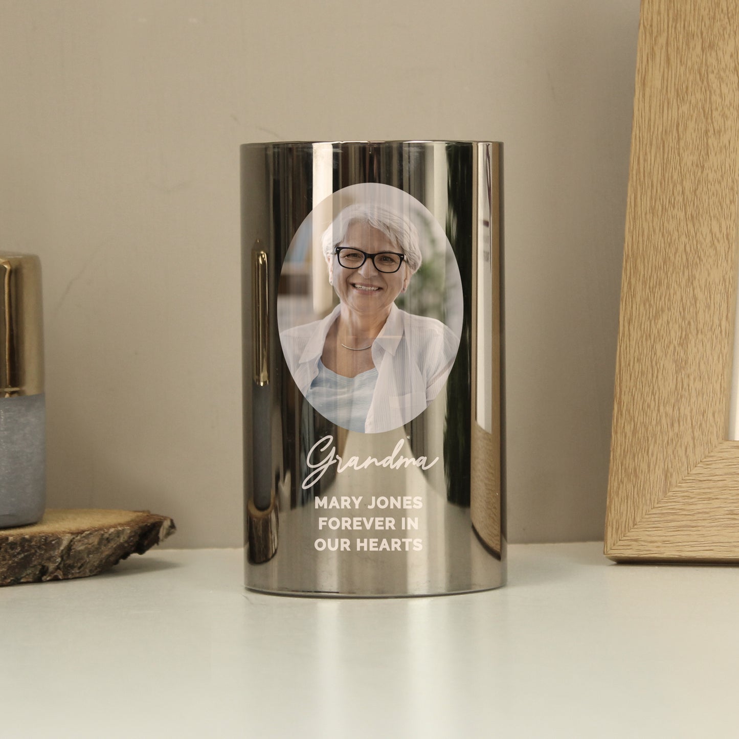 Personalised Photo Upload Smoked Glass LED Candle - MK&JD Gifts