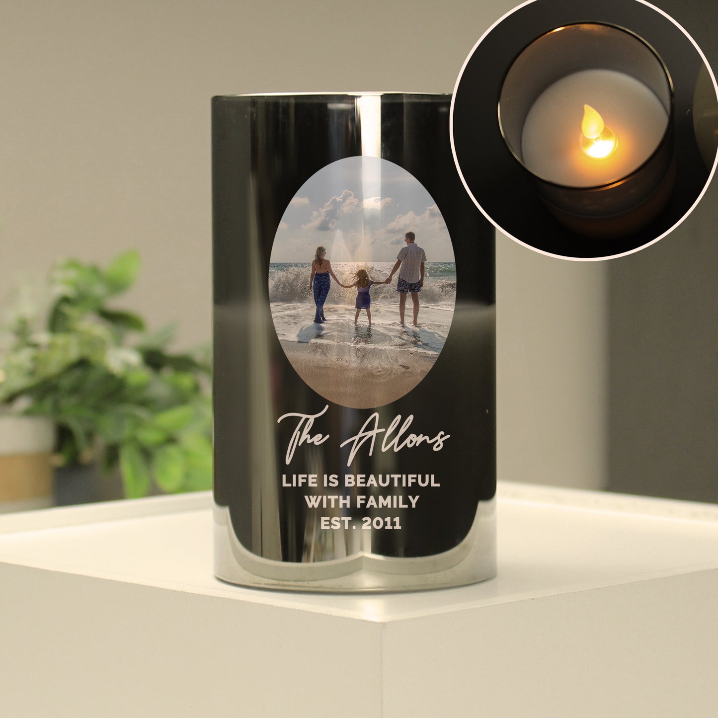 Personalised Photo Upload Smoked Glass LED Candle - MK&JD Gifts