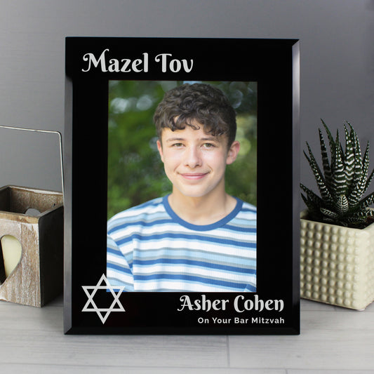 Personalised Bar and Bat Mitzvah Black Glass 5x7 Photo Frame - MK&JD Gifts
