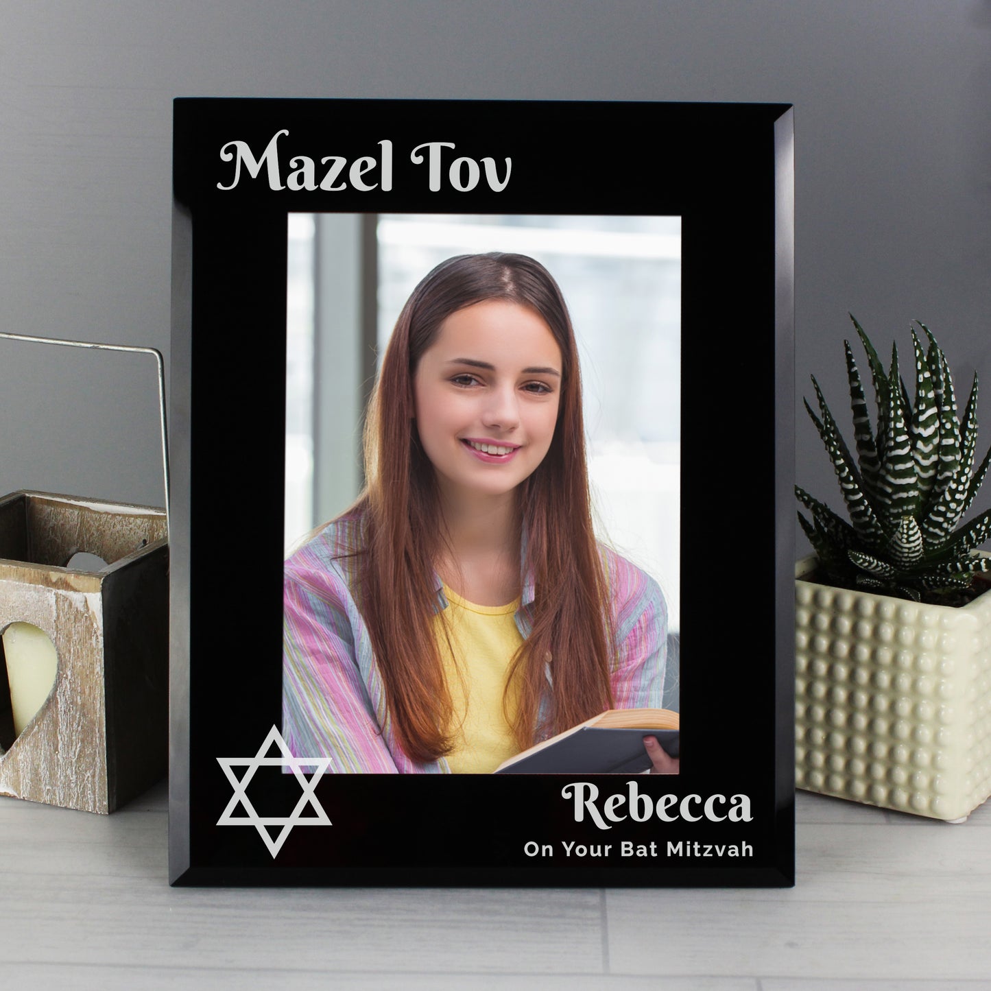 Personalised Bar and Bat Mitzvah Black Glass 5x7 Photo Frame - MK&JD Gifts