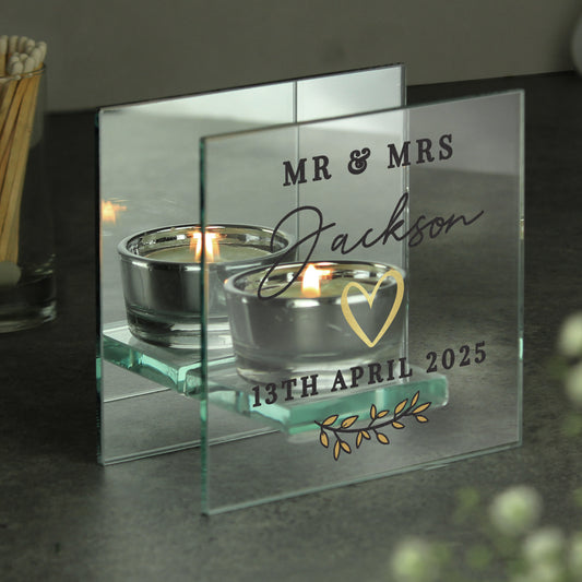 Personalised Wedding Mirrored Tealight Holder - MK&JD Gifts
