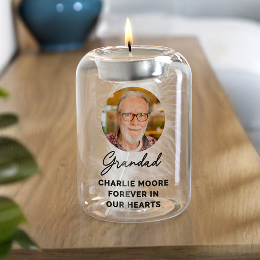 Personalised Photo Upload Memorial Feather Tealight Holder - MK&JD Gifts