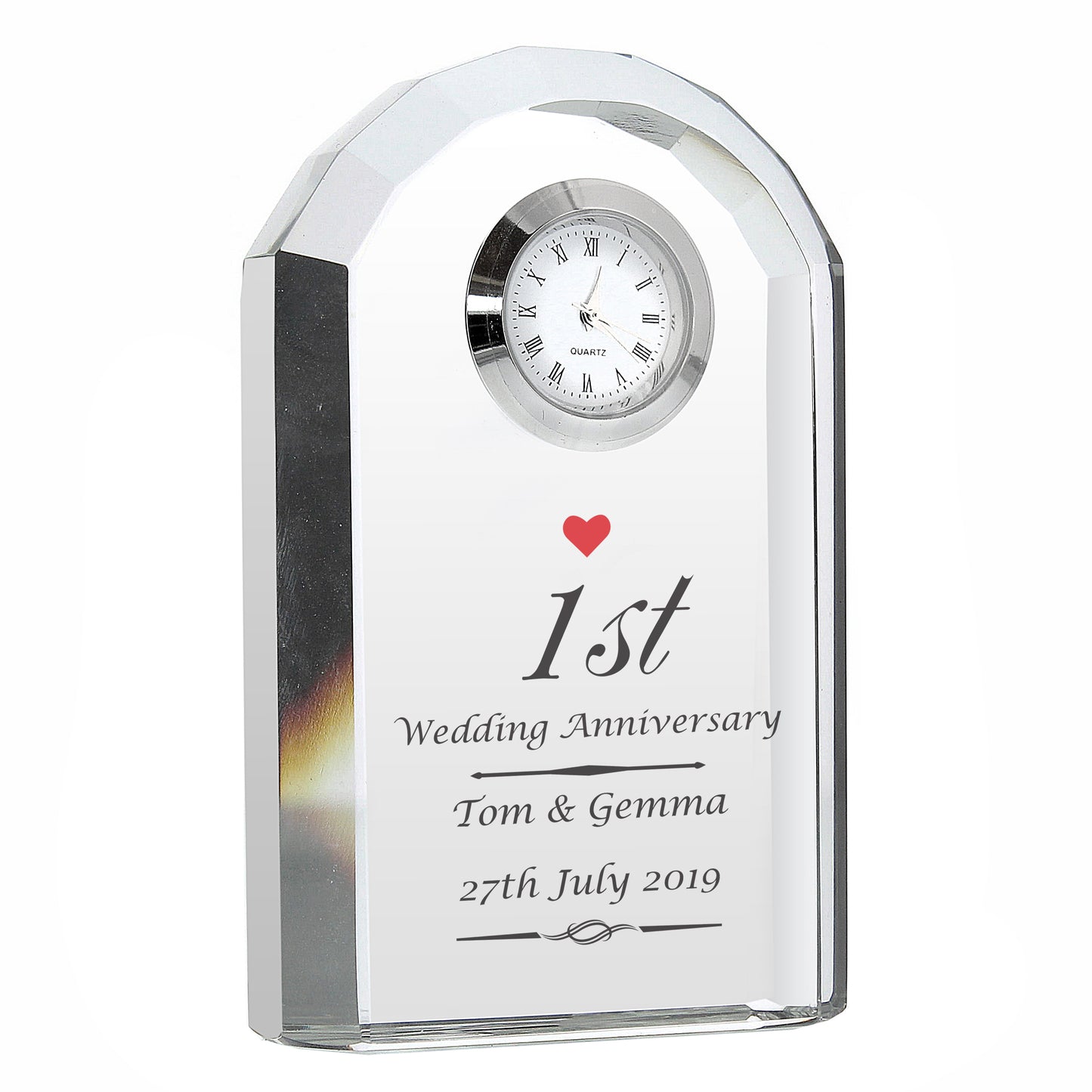 Personalised Heart Motif Crystal Clock - MK&JD Gifts