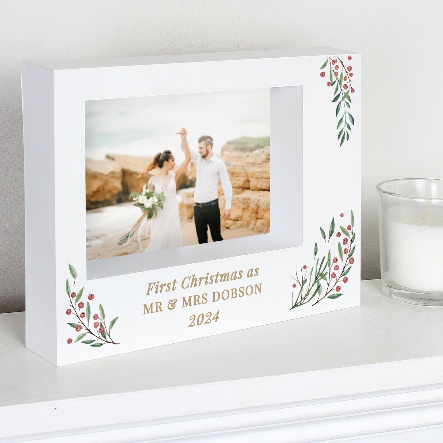 Personalised Christmas Foliage 5x7 Box Photo Frame - MK&JD Gifts