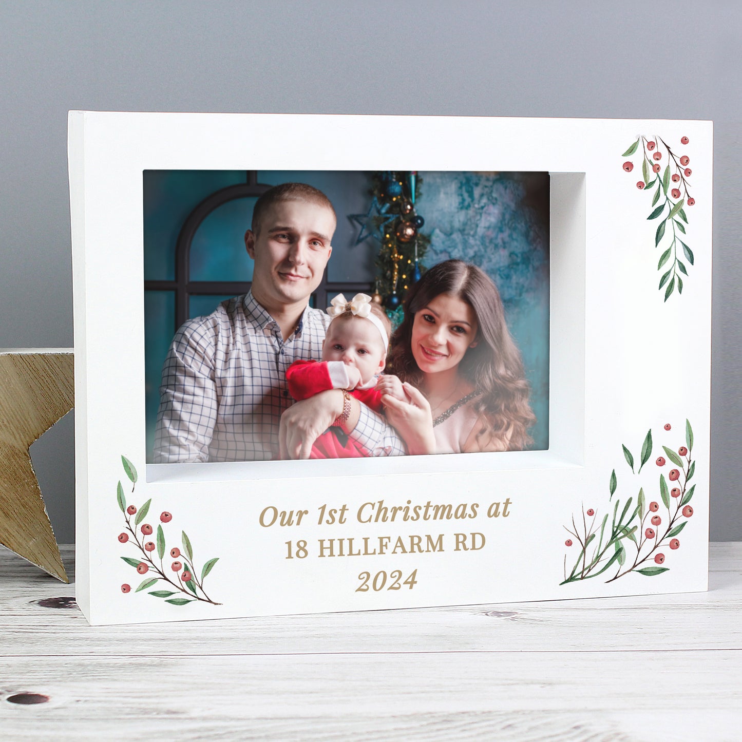 Personalised Christmas Foliage 5x7 Box Photo Frame - MK&JD Gifts