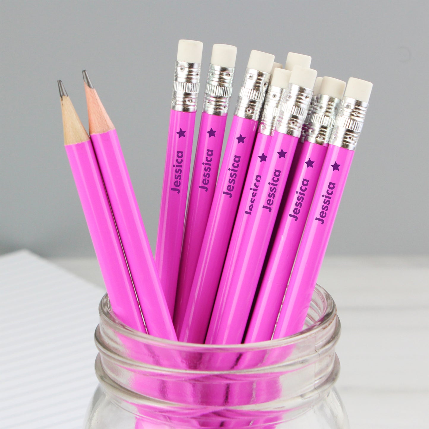 Personalised Star Motif Pink Pencils - MK&JD Gifts