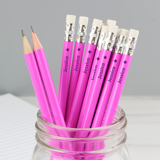 Personalised Star Motif Pink Pencils - MK&JD Gifts