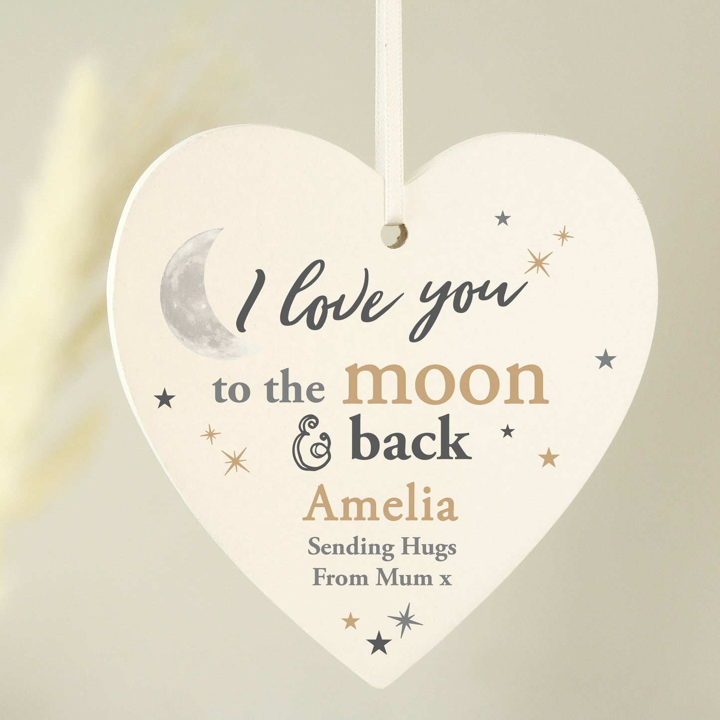 Personalised To the Moon and Back... Wooden Heart Decoration - MK&JD Gifts
