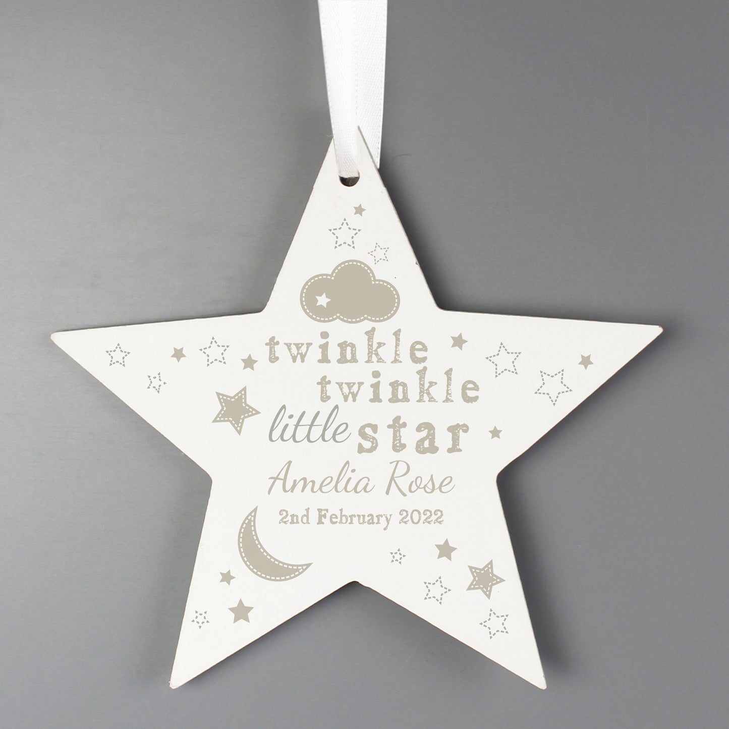 Personalised Twinkle Twinkle Wooden Star Decoration - MK&JD Gifts