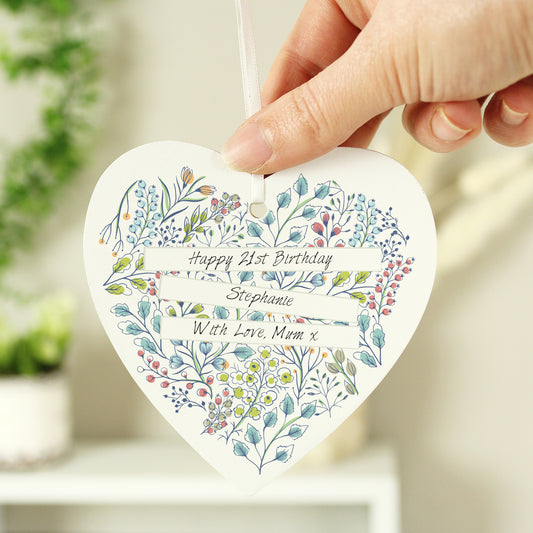 Personalised Botanical Scroll Wooden Heart Decoration - MK&JD Gifts