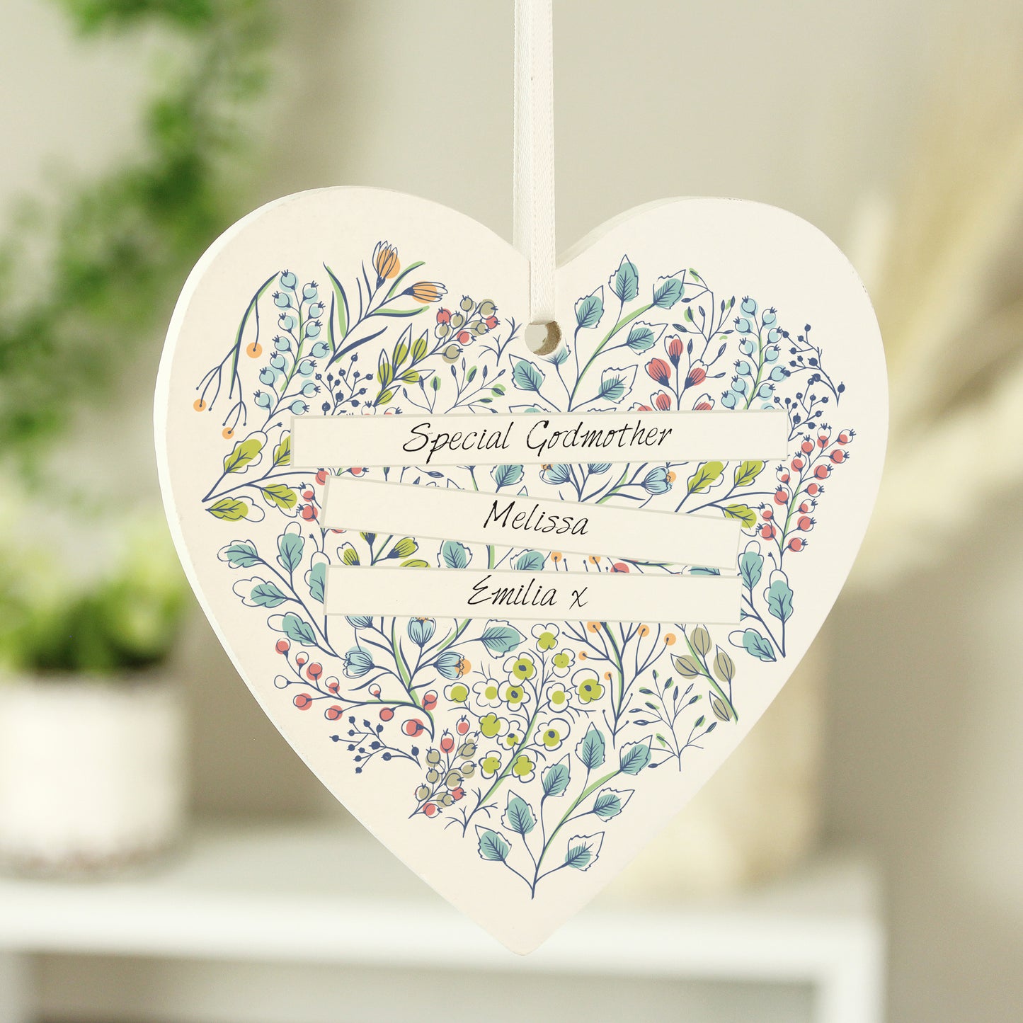 Personalised Botanical Wooden Heart Decoration - MK&JD Gifts