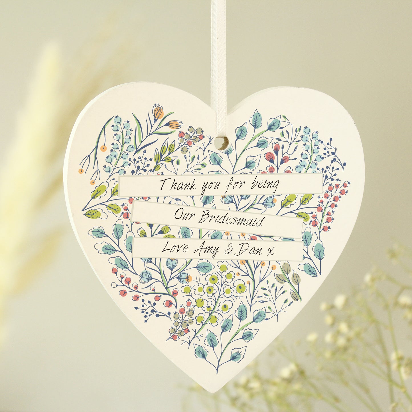 Personalised Botanical Wooden Heart Decoration - MK&JD Gifts