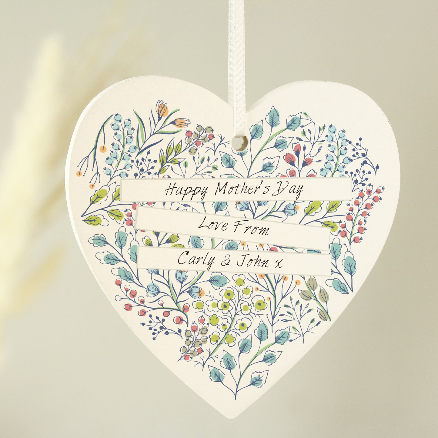 Personalised Botanical Wooden Heart Decoration - MK&JD Gifts