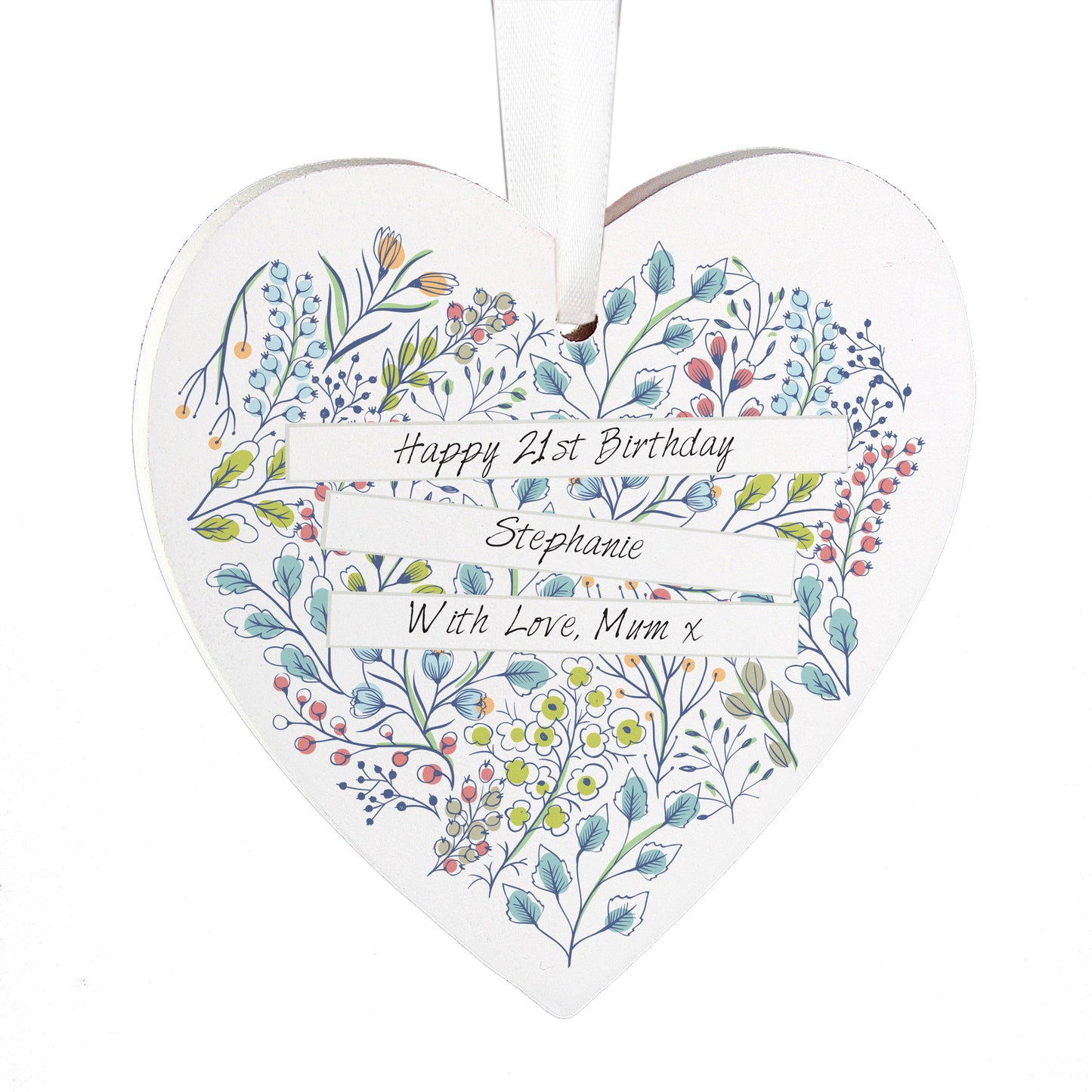 Personalised Botanical Wooden Heart Decoration - MK&JD Gifts