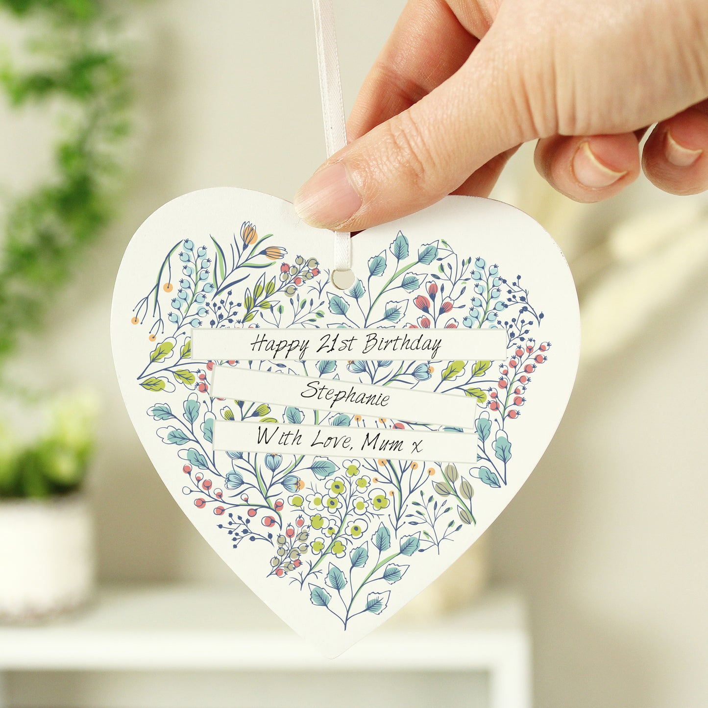 Personalised Botanical Wooden Heart Decoration - MK&JD Gifts