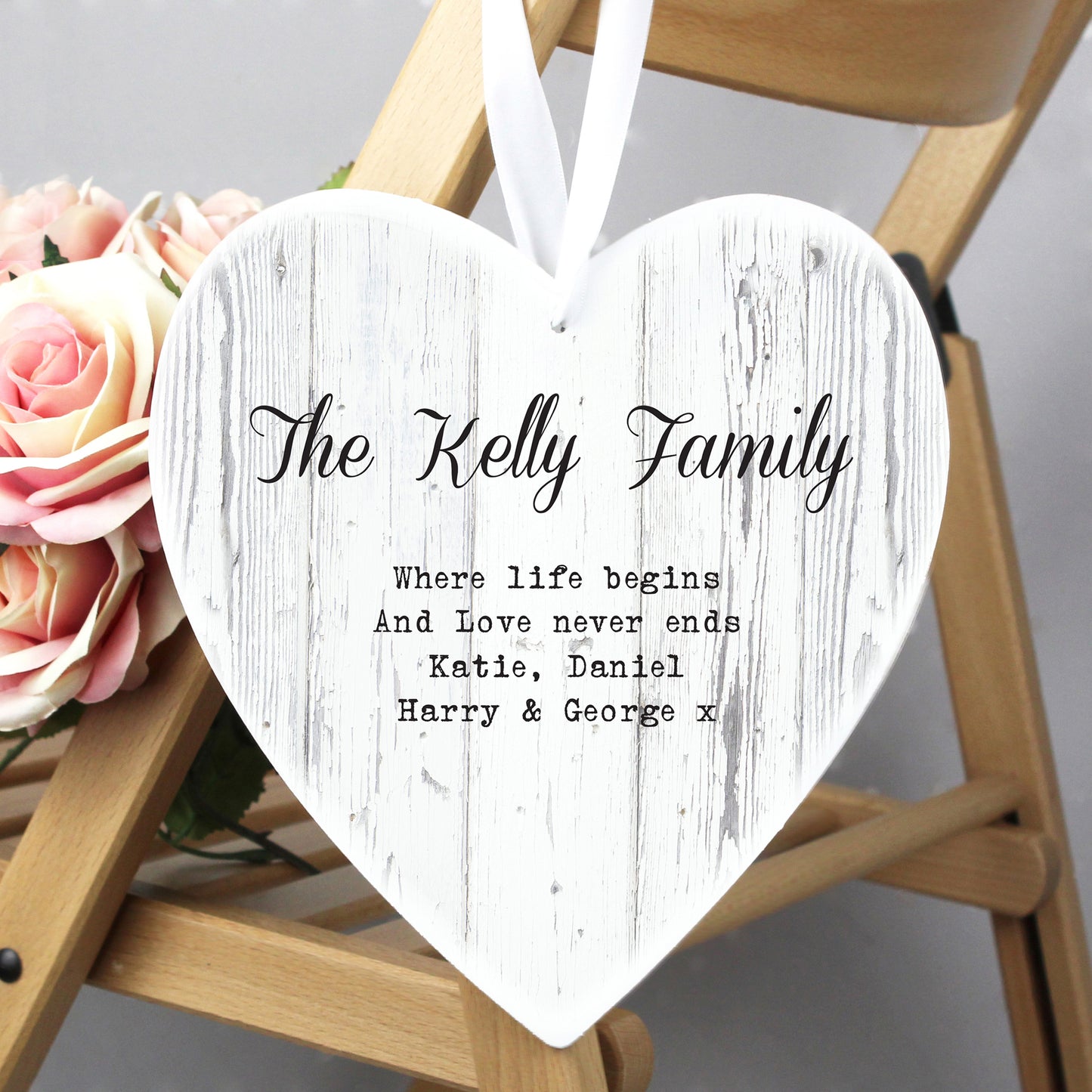 Personalised Rustic Large Wooden Heart Decoration - MK&JD Gifts