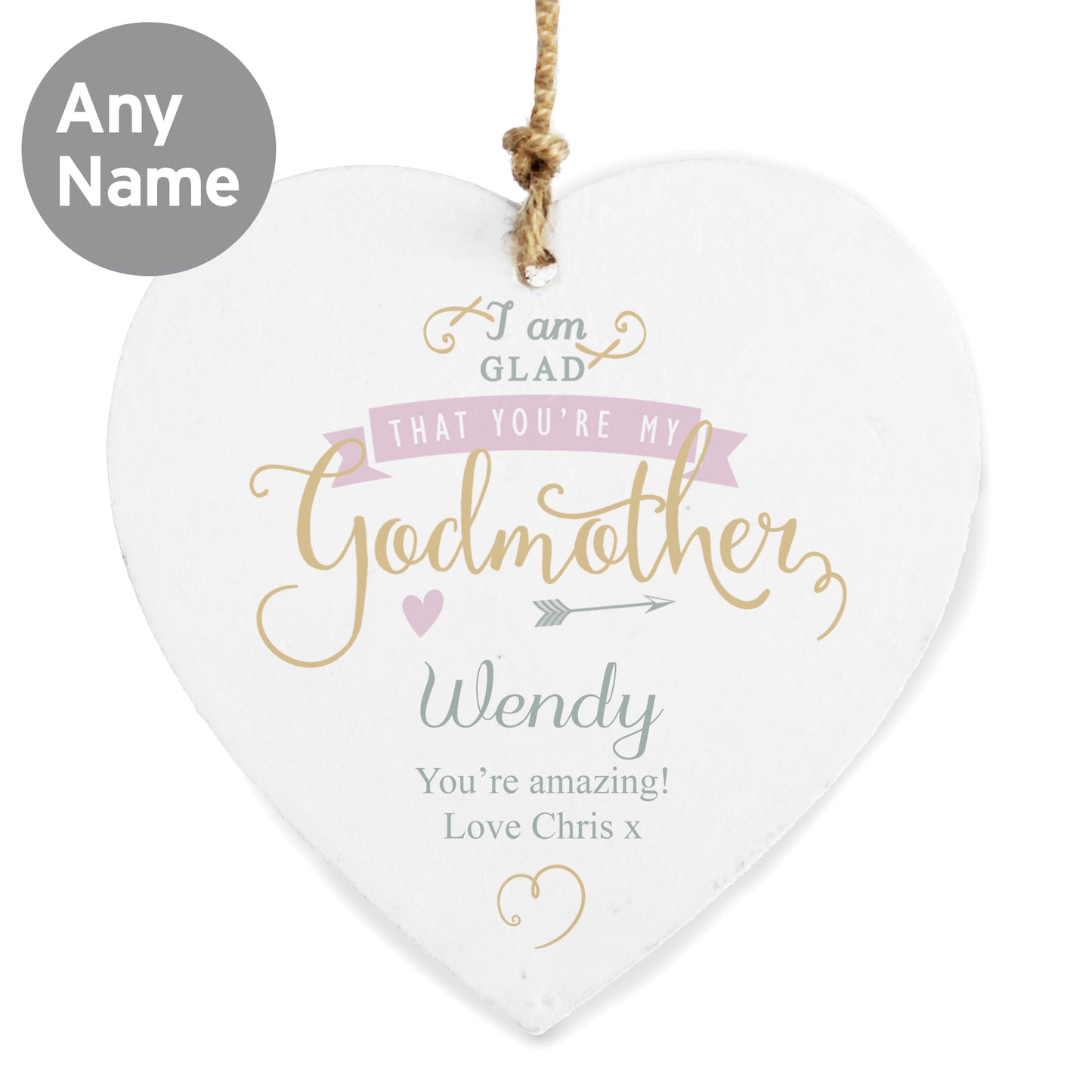 Personalised I Am Glad... Godmother Wooden Heart Decoration - MK&JD Gifts