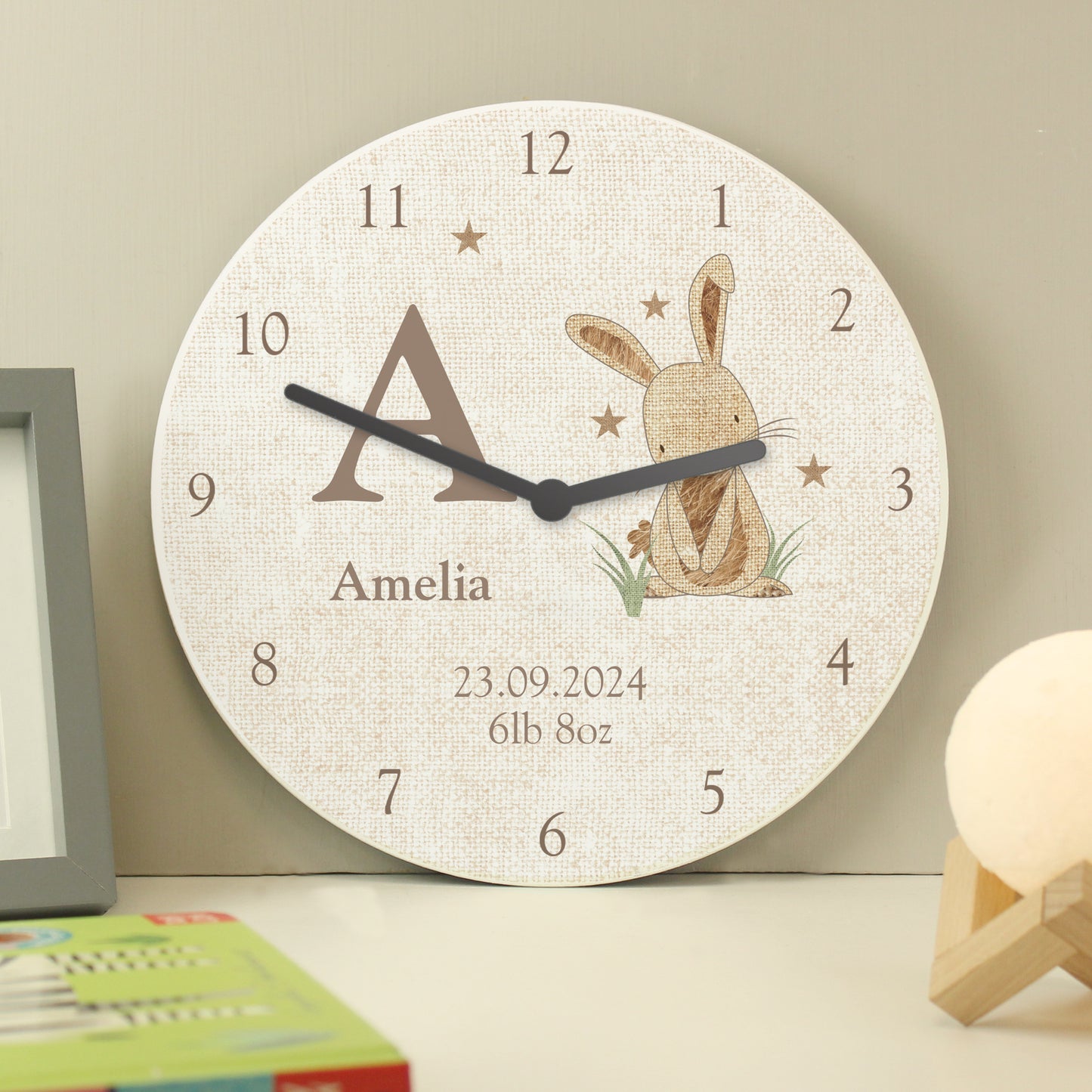 Personalised Hessian Rabbit Shabby Chic Large Wooden Clock - MK&JD Gifts