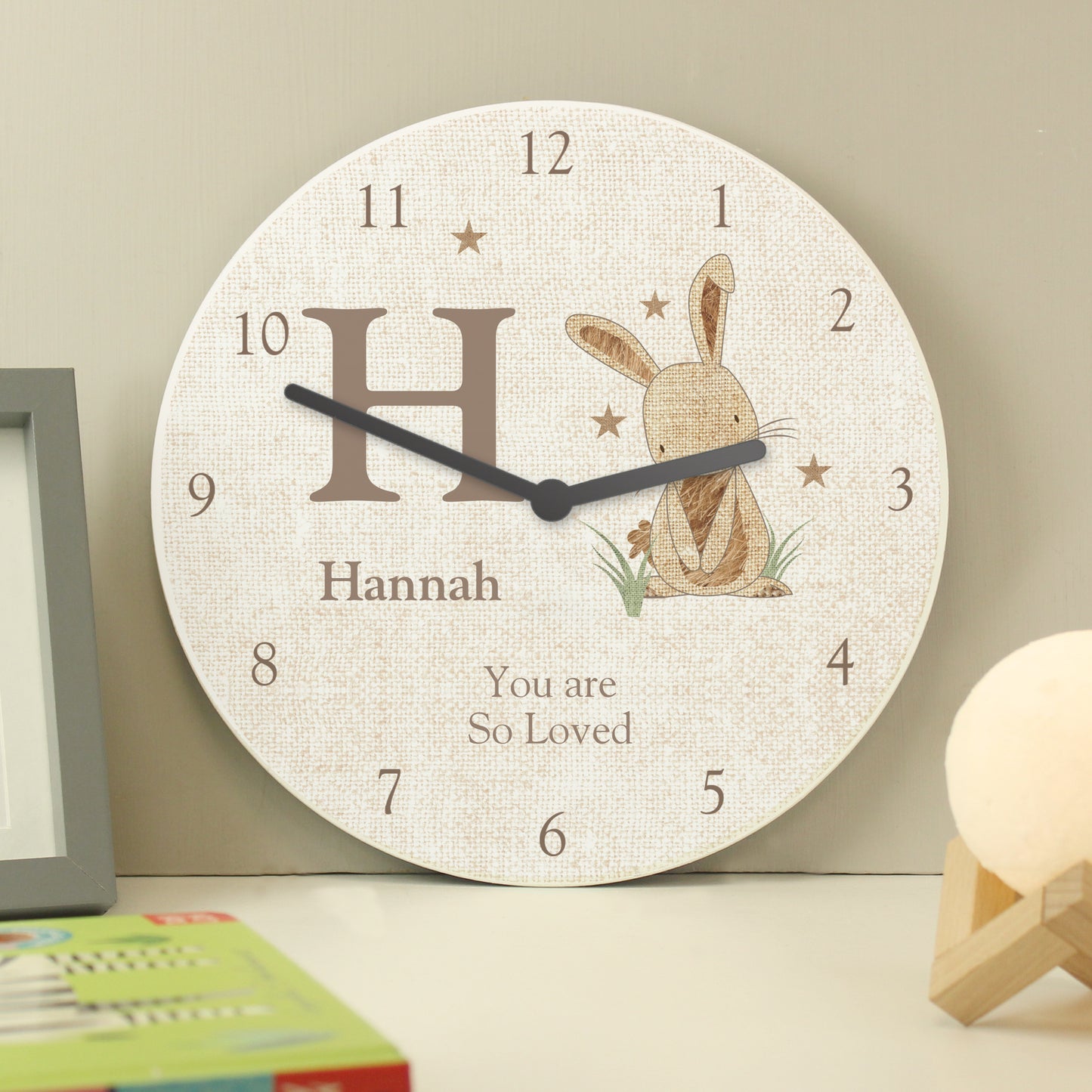 Personalised Hessian Rabbit Shabby Chic Large Wooden Clock - MK&JD Gifts