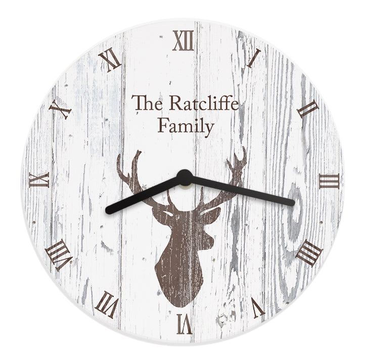Personalised Highland Stag Shabby Chic Wooden Clock - MK&JD Gifts