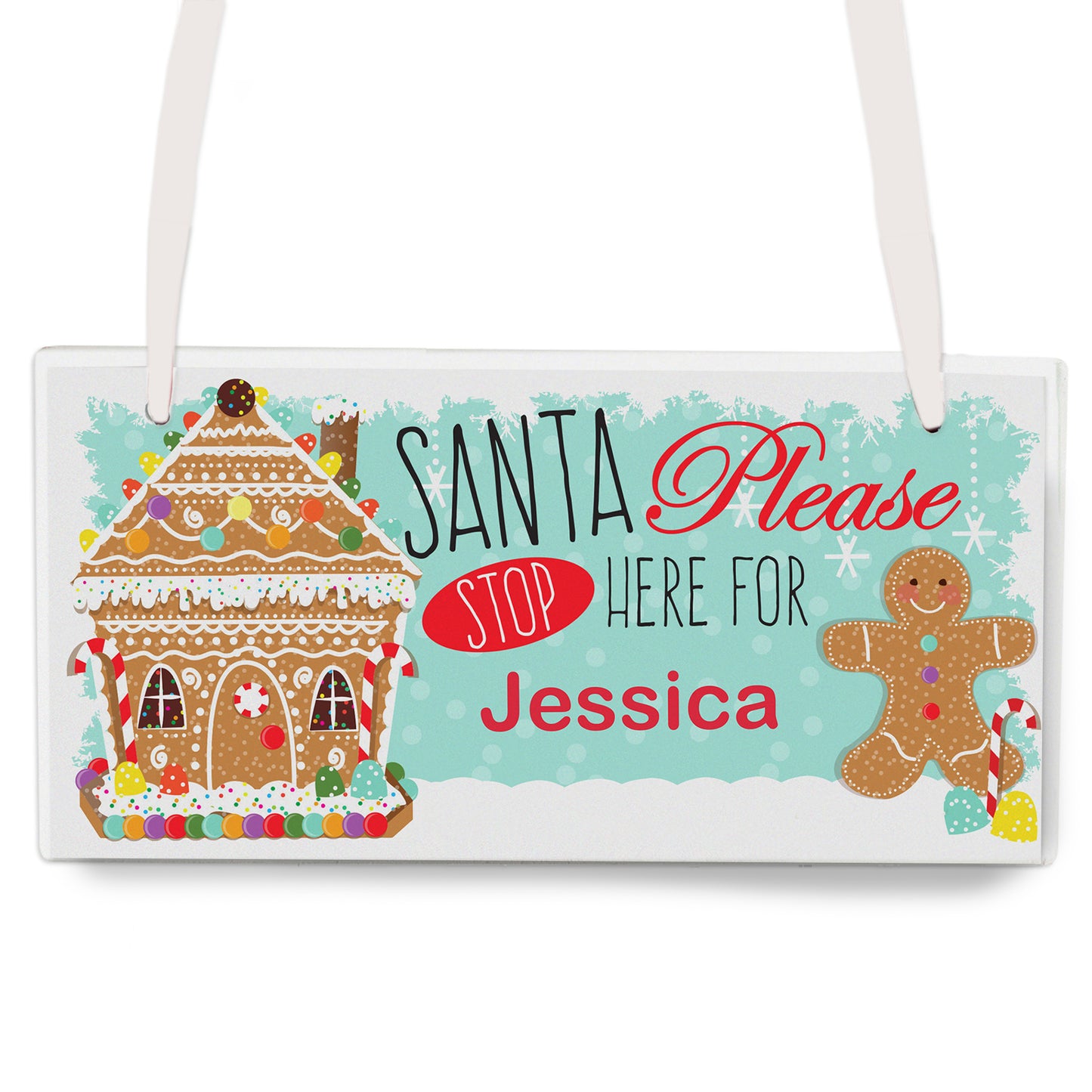 Personalised Gingerbread House Santa Stop Here Wooden Sign - MK&JD Gifts