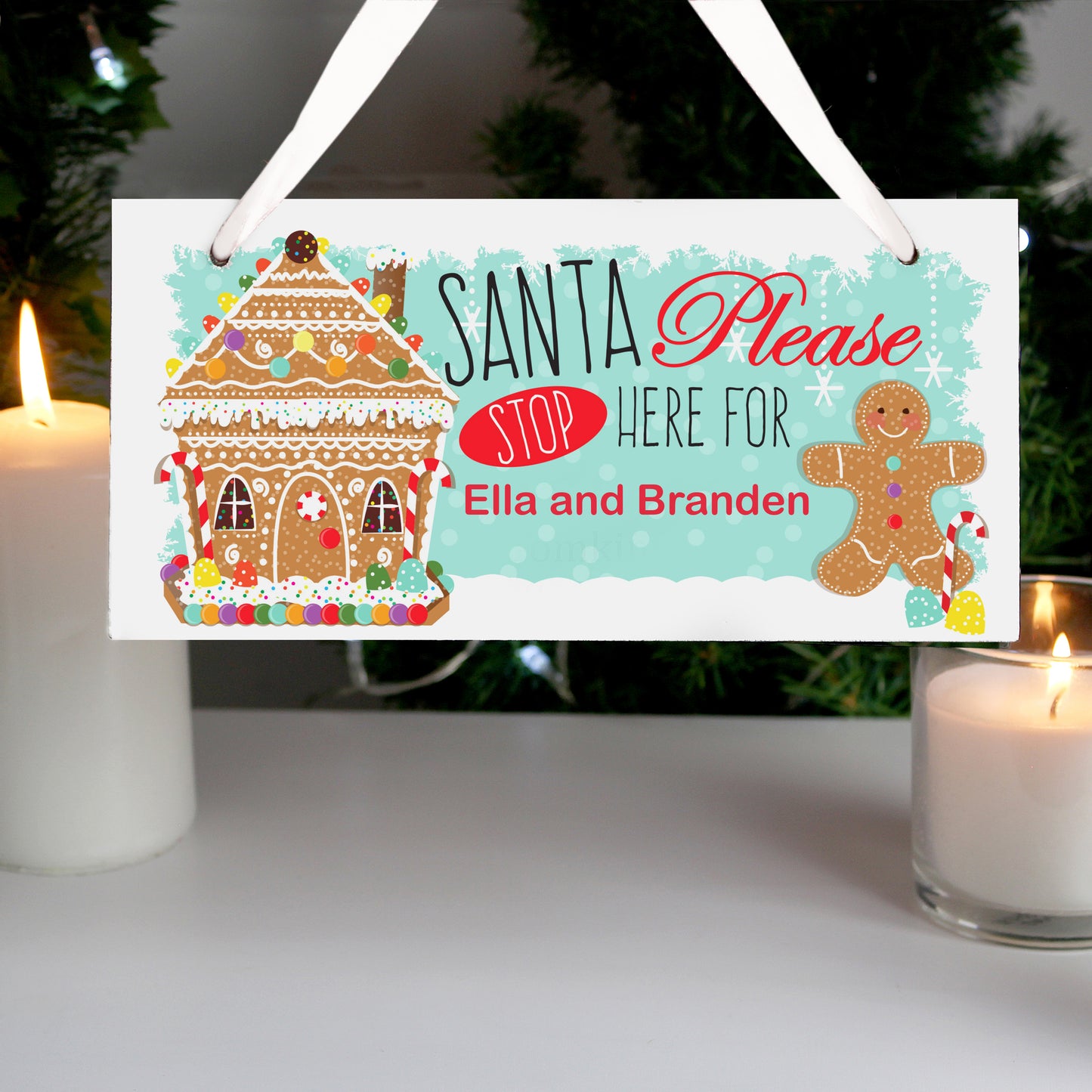 Personalised Gingerbread House Santa Stop Here Wooden Sign - MK&JD Gifts