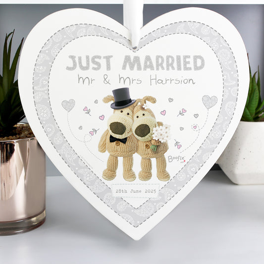 Personalised Boofle Wedding Large Wooden Heart Decoration - MK&JD Gifts