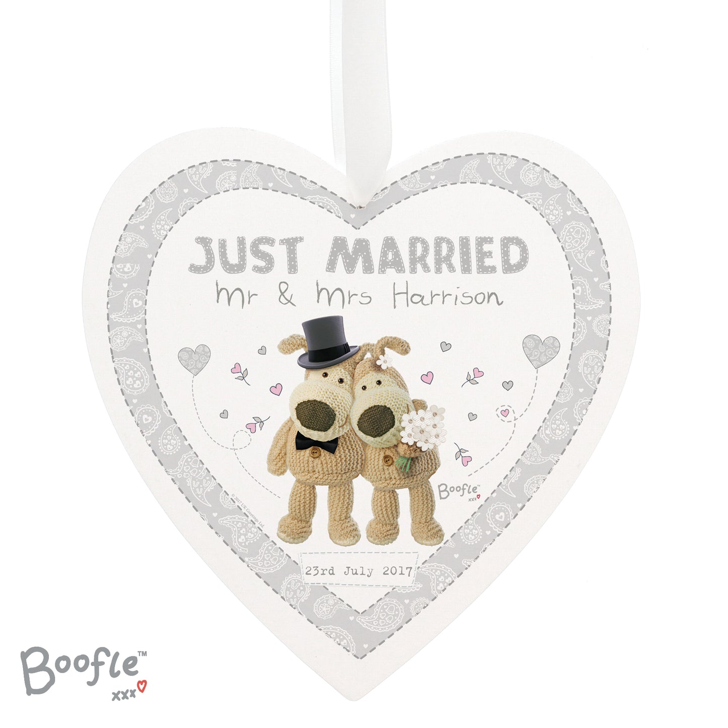 Personalised Boofle Wedding Large Wooden Heart Decoration - MK&JD Gifts