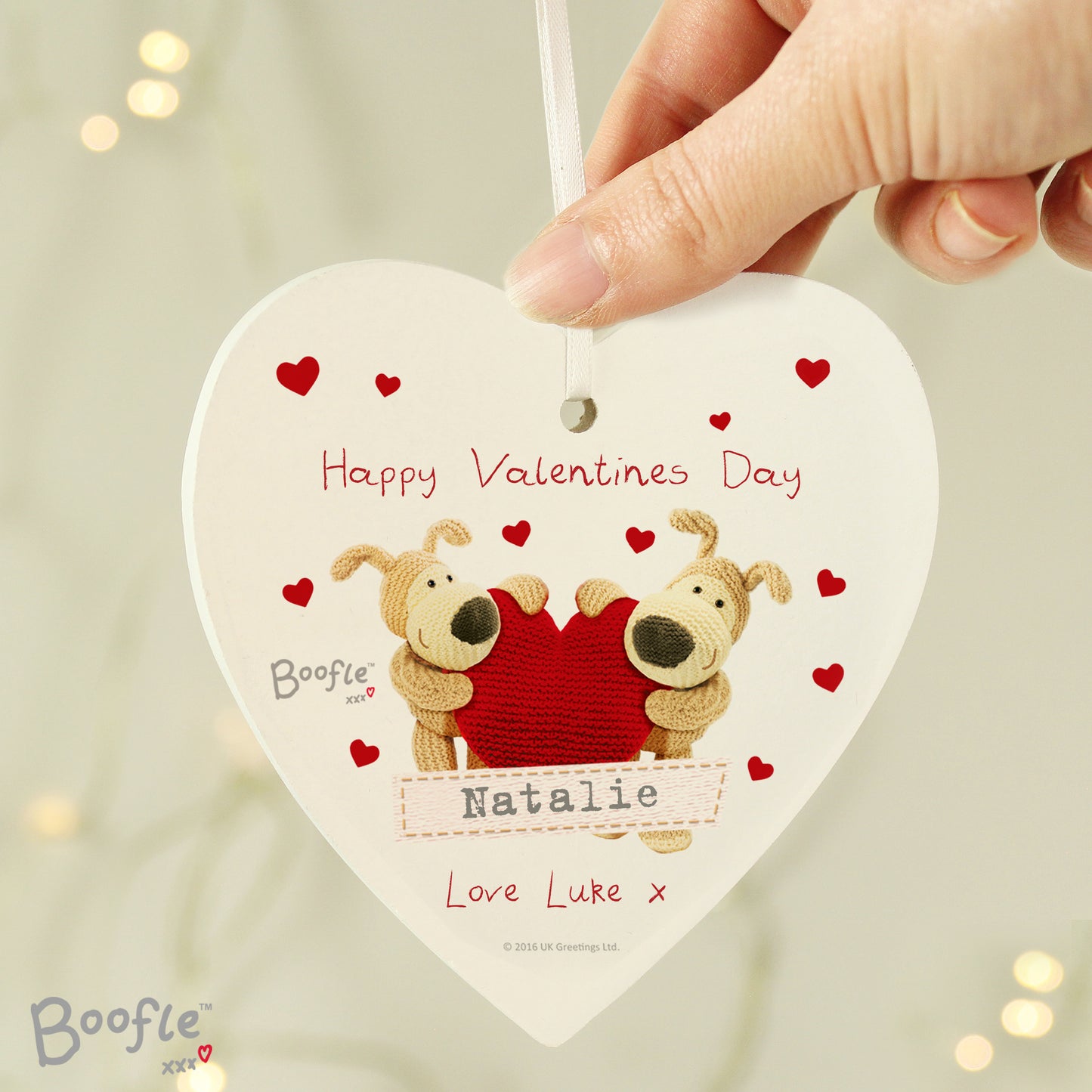 Personalised Boofle Shared Heart Wooden Heart Decoration - MK&JD Gifts