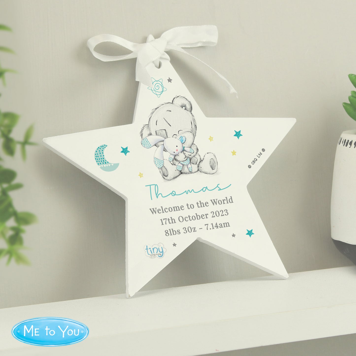 Personalised Tiny Tatty Teddy Blue Wooden Star Decoration - MK&JD Gifts