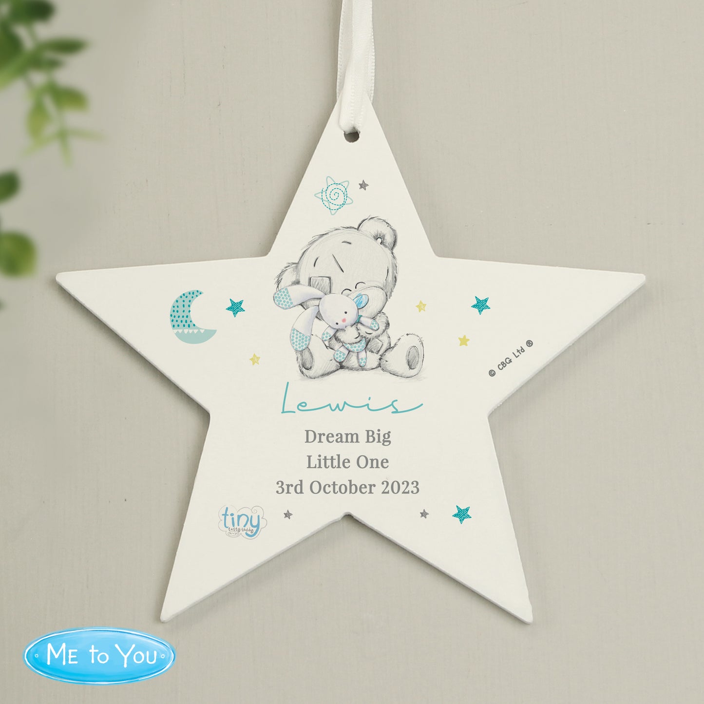 Personalised Tiny Tatty Teddy Blue Wooden Star Decoration - MK&JD Gifts